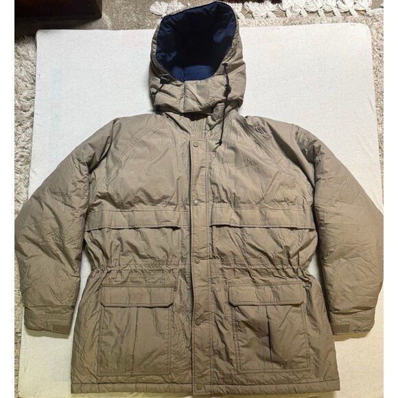 Cabelas Jacket Men XL Tan GoreTex Goose Down Removable Hood Hunting Coat Vintage - Picture 1 of 16